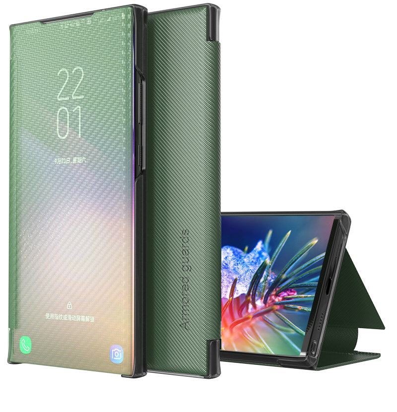 Translucent Anti-Fingerprint Folio Flip Carbon Fiber Hard PC Kickstand Case for Samsung Galaxy S20 4G/S20 5G - Green Translucent Anti-Fingerprint Folio Flip Carbon Fiber Hard PC Kickstand Case for Samsung Galaxy S20 4G/S20 5G - Green